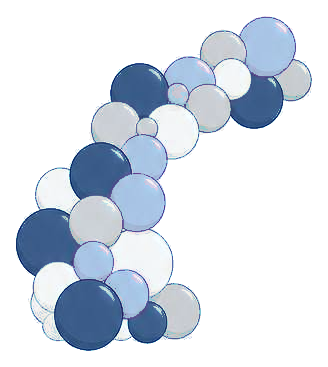 Balloon garland in the Blue & Silver color palette