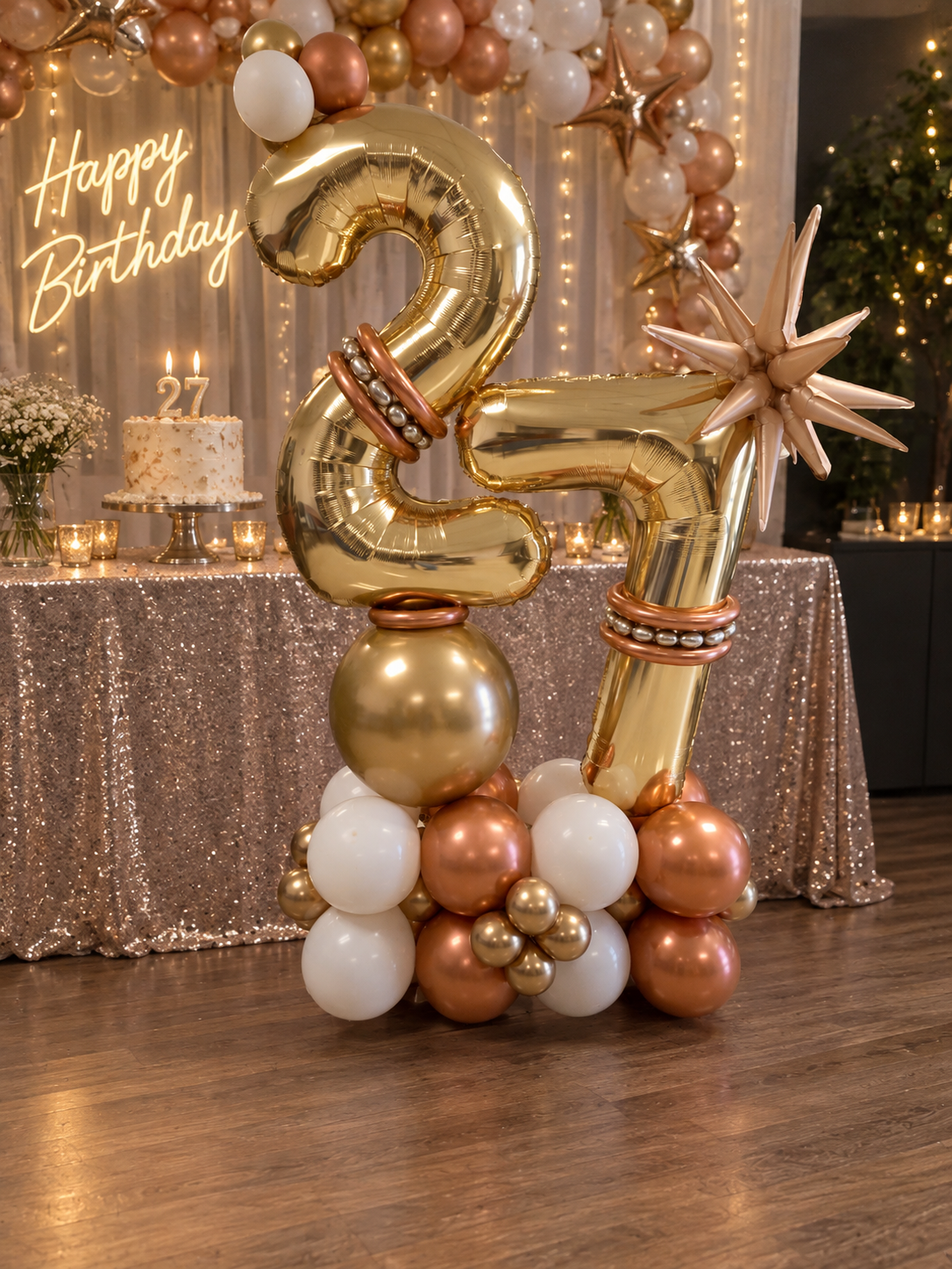 Gold and rose gold number stack with starburst accent